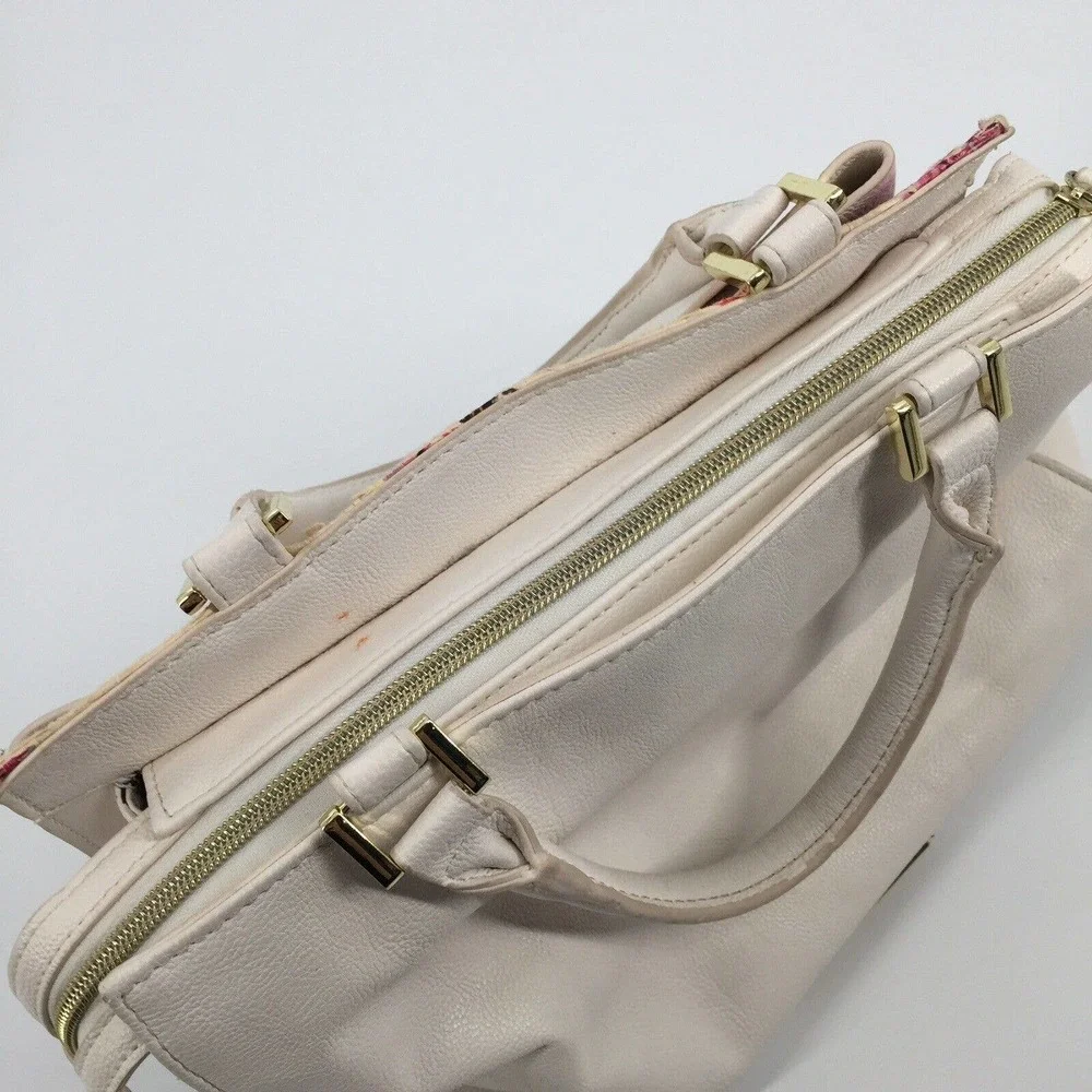 Betsey Johnson Floral Print Oversized Bow Straw Purse Handbag Bag Faux Leather